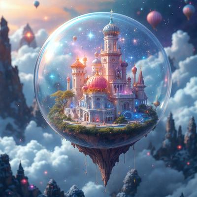 Primary subject: A castle in the clouds, floating on a cloudy sky.

Setting/background: The sky is filled with clouds, creating a dreamy and whimsical atmosphere.

Visual style: The image is a digital art or illustration, showcasing a fantastical and imaginative scene.

Colors and mood: The scene is predominantly blue and white, giving it a serene and peaceful mood.